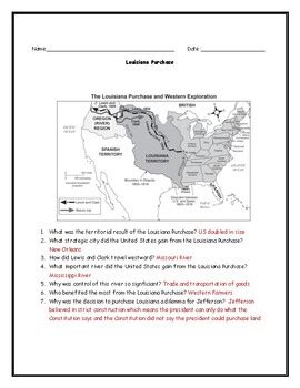 Louisiana Purchase Map Worksheet with Answer Key by JMR History | TpT