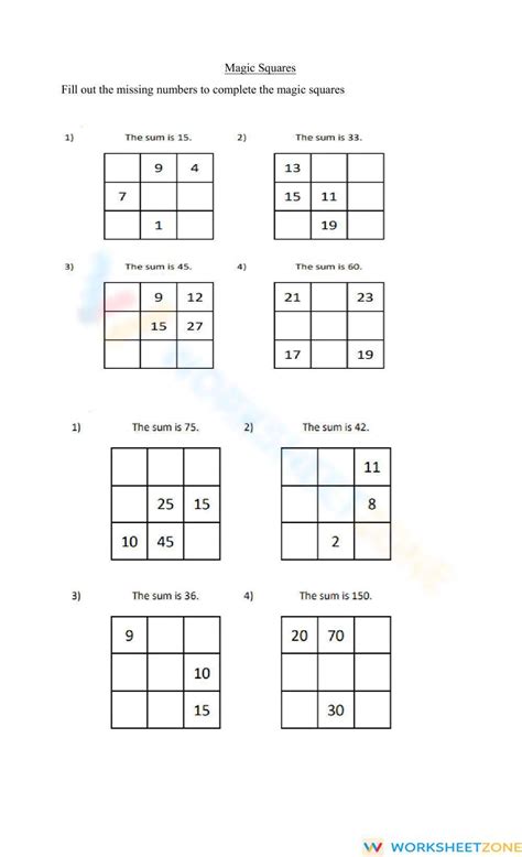 Magic Squares Worksheet