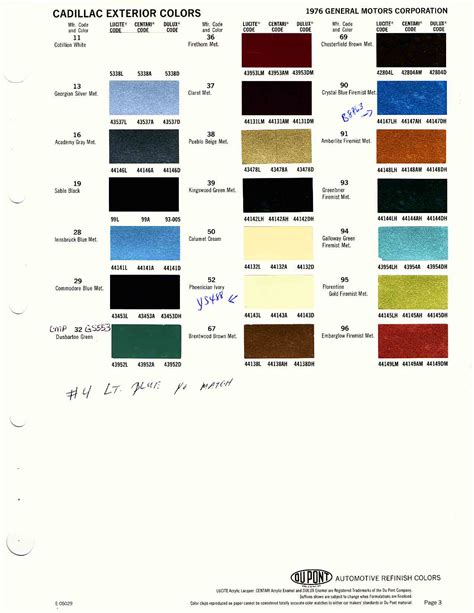 Cadillac Paint Codes & Color Charts