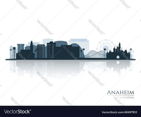 Anaheim skyline silhouette with reflection Vector Image