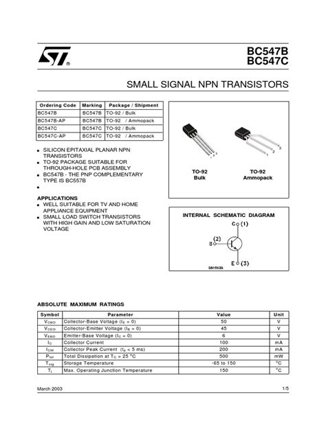 Data Sheet Of Transistor Bc547