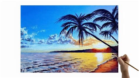 ACRYLIC PAINTING TUTORIAL SUNSET BEACH Sunset beach painting tutorial ...