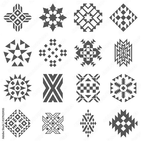 Tribal elements of pattern - aztec black signs on white background. Traditional (native ...