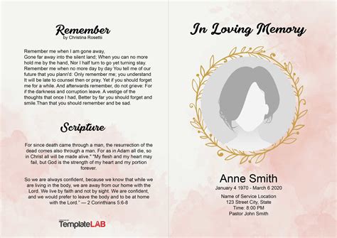 Free Funeral Card Template - Printable Form, Templates and Letter