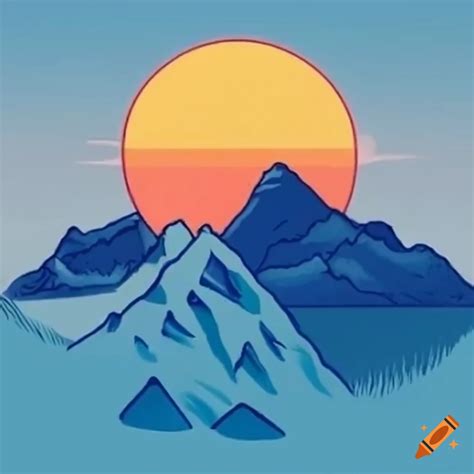 Sunrise over mountain tops in minimalist line art style on Craiyon