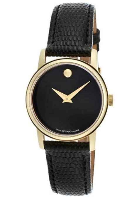 Movado Museum Black Gold Tone Leather Strap Women's Watch 2100006