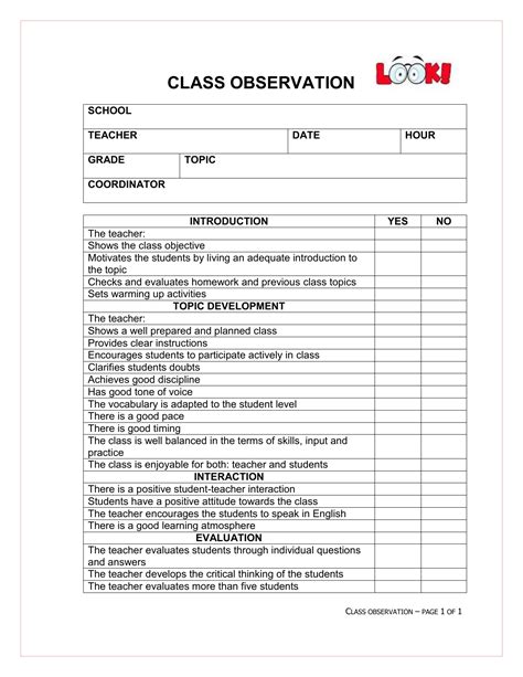 Class observation report