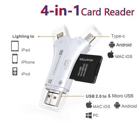 4in1 Card Reader usb-C Micro USB MicroSD Adapter for Android ipad ...