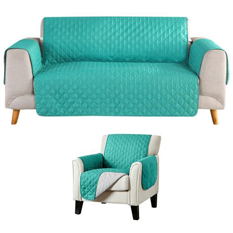 1/2 Seater Quilted Sofa Cover Mint Green Protector Waterproof Couch For ...