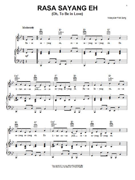 Rasa Sayang Eh (Oh, To Be In Love) Sheet Music | Malaysian Folksong ...