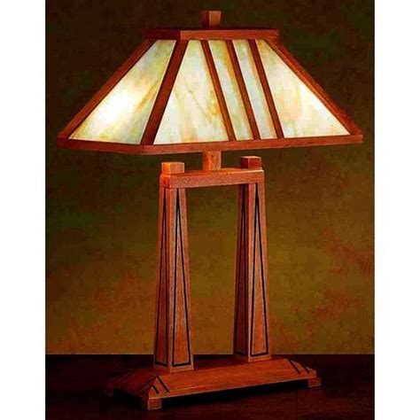 Mission Prairie Tiffany Wood Dual Post Lamp | Stained glass table lamps, Craftsman lamps, Wood ...
