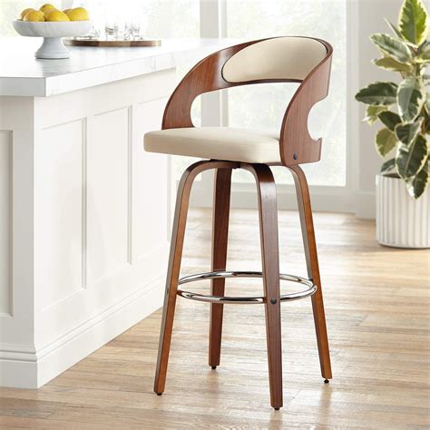 Shelly 30" Cream Faux Leather Modern Swivel Bar Stool - #1J153 | Lamps Plus in 2021 | Bar stools ...