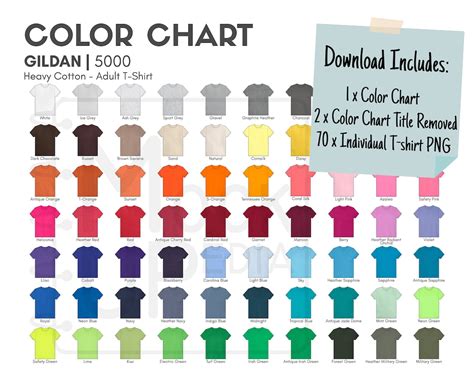 Gildan 5000 Adult T-shirt Color Chart Gildan 5000 Heavy - Etsy