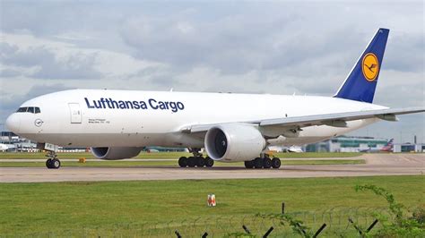 Lufthansa Cargo Boeing 777 D-ALFC Take Off at Manchester Airport Runway 23L - YouTube