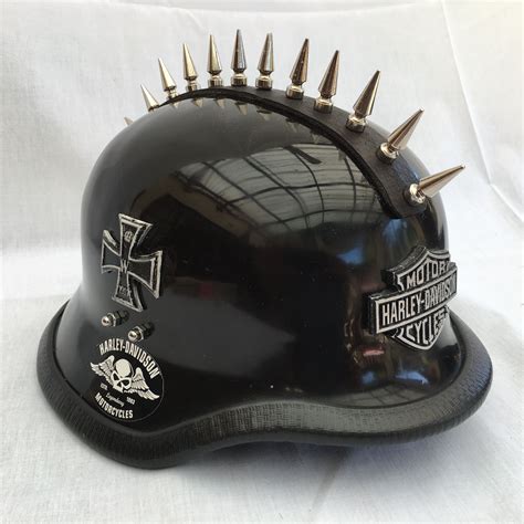 PunkStyle WW2 German Helmet. Punk studs on leather connected to helmet ...