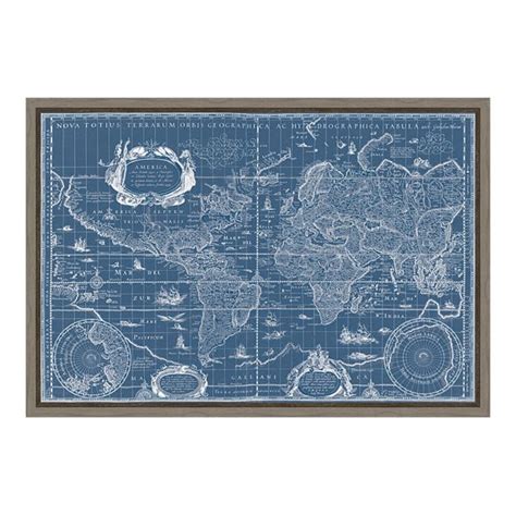 Amanti Art Blueprint World Map Canvas Framed Wall Art