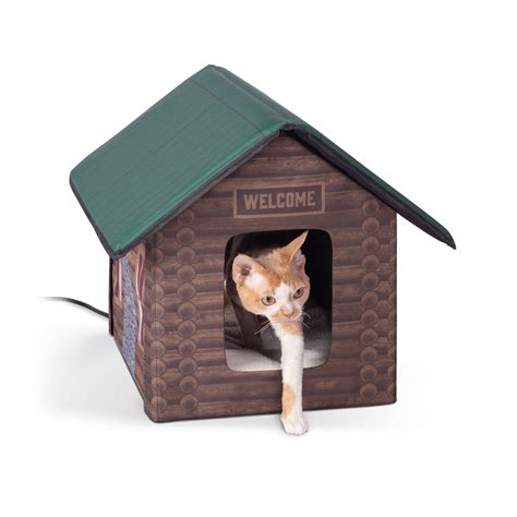 K&H Pet Products Outdoor Heated Kitty House Cat Shelter Log Cabin Design 19 X 22 X 17 Inches ...