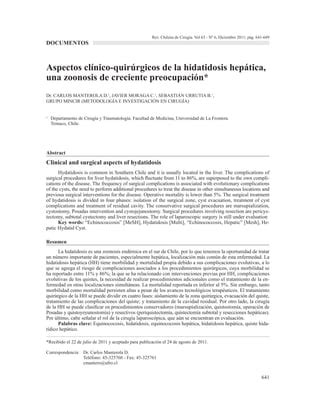 Aspectos clínico quirúrgicos de la hidatidosis hepática, una zoonosis de creciente preocupación ...