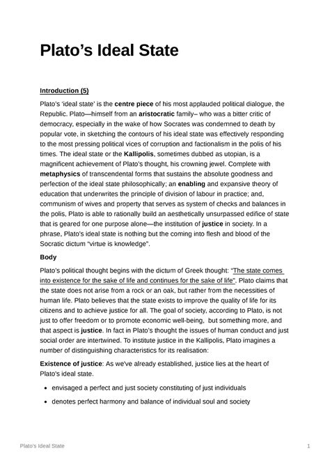 Platos Ideal State - Plato’s Ideal State Introduction (5) Plato’s ‘ideal state’ is the centre ...