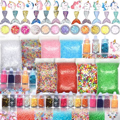 70PCS Slime Add Ins Slime Kit Floam Beads Fish Bowl Beads Mreaind Unicorn Slime Charms Glitter ...