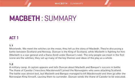 Macbeth - Plot Summary + Structure - Study Guide | Teaching Resources