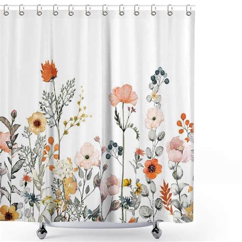 Fabric Floral Shower Curtain Set With Watercolor Decorative - Etsy