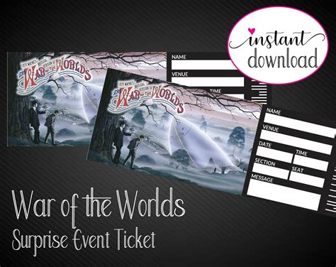 Printable WAR of the WORLDS Broadway Surprise Ticket. Editable - Etsy