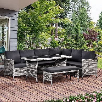 Outsunny 4 Piece Modern Outdoor Rattan Wicker Furniture Set with Dining ...