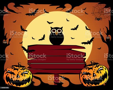 Happy Halloween Background With Owl And Sign Stock Illustration - Download Image Now - Art ...