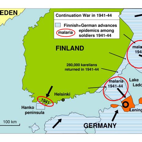 Finnish and German maximum advances during Continuation War in 1941–44... | Download Scientific ...