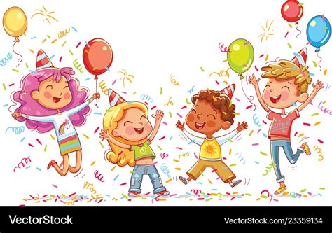 Kids jumping and dancing at birthday party Vector Image