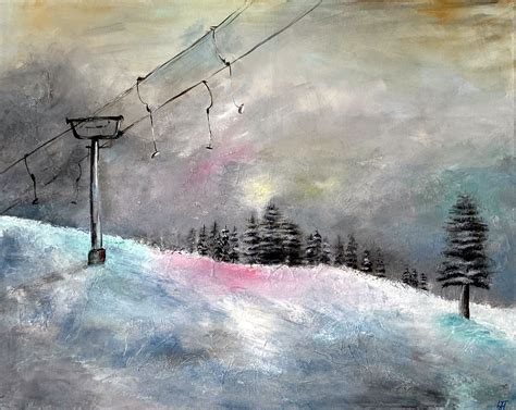 Original Painting Ski Lift in 2021 | Seascape paintings, Painting ...