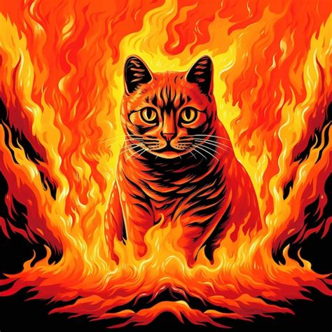 Cat on fire Angry catr meme pop art firey cat design AI generative ...