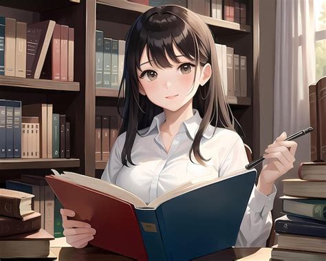 Premium Photo | Anime girl in library AI generated