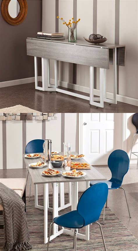 Narrow Extendable Dining Table For Small Apartment Grey Wood Top And ...