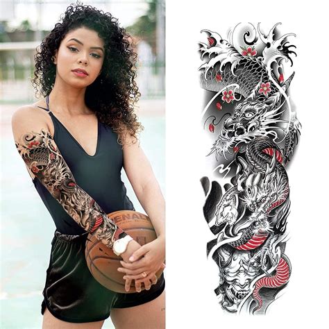 Aresvns Waterproof Temporary Full Arm Tattoo Sleeve (L19xW7) - Realistic Fake Tattoos for Adults ...