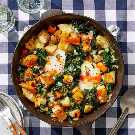 Recipe: Crispy Potato & Kale Hash with Baked Eggs & Hot Sauce - Blue Apron