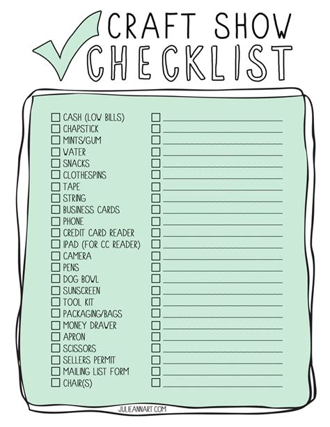 Julie Ann Art: Printable Craft Show Checklist