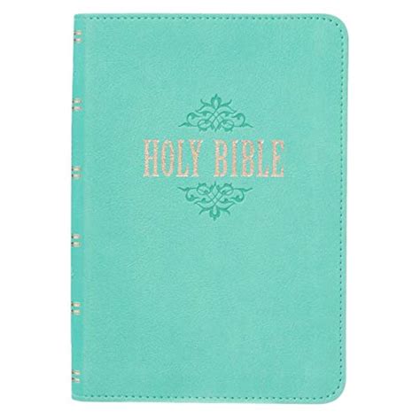 KJV Holy Bible, Large Print Compact, Robin's Egg Blue Faux Leather w/Ribbon Marker, Red Letter ...