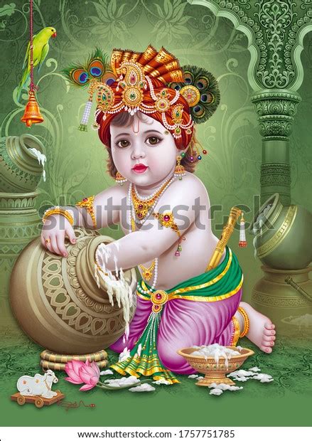 Lord Bal Krishna Colorful Background Wallpaper Stok İllüstrasyon 1757751785