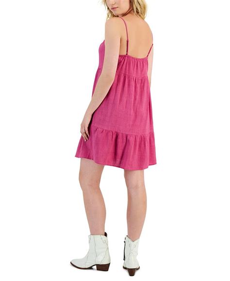 Pink Rose Juniors' Eyelet-Trim Sleeveless Tiered Dress - Macy's