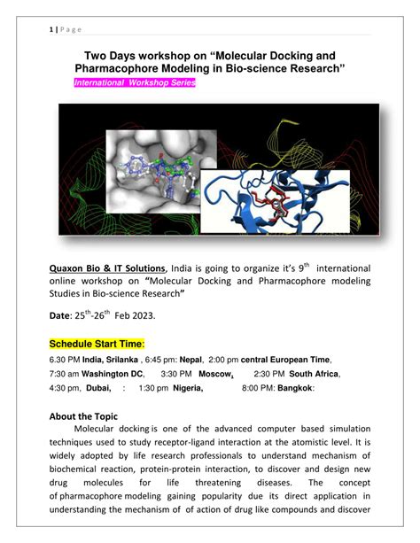 (PDF) Two Days workshop on "Molecular Docking and Pharmacophore ...