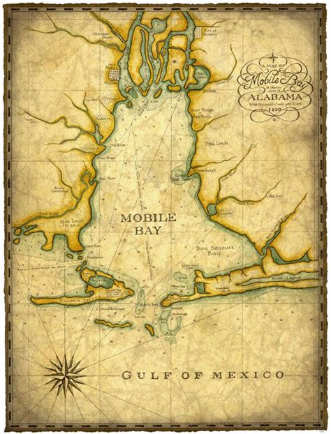 Mobile Bay Map Art c. 1820 14" x 19" - Mobile Bay Map - Old Maps and Prints - Mobile AL - Mobile ...