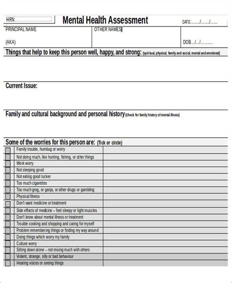 Printable Mental Health Assessment Forms - Printable Forms Free Online