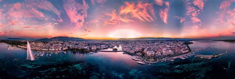 Geneva sunset 20 gigapixel Skyline 360 Panorama, Switzerland 360 ...