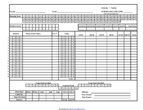 Youth Basketball Score Sheet Printable