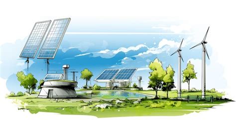 Premium AI Image | solar panels and wind turbines under blue sky with ...