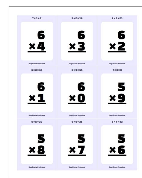 6 Times Table Flash Cards Printable | Elcho Table