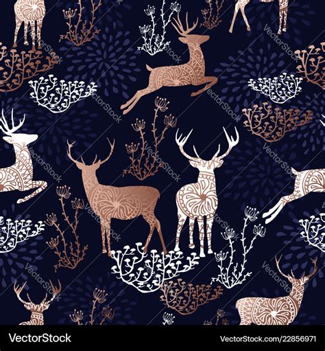 Christmas copper deer seamless pattern background Vector Image