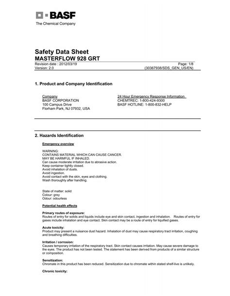 BASF Masterflow 928 MSDS - Brock White